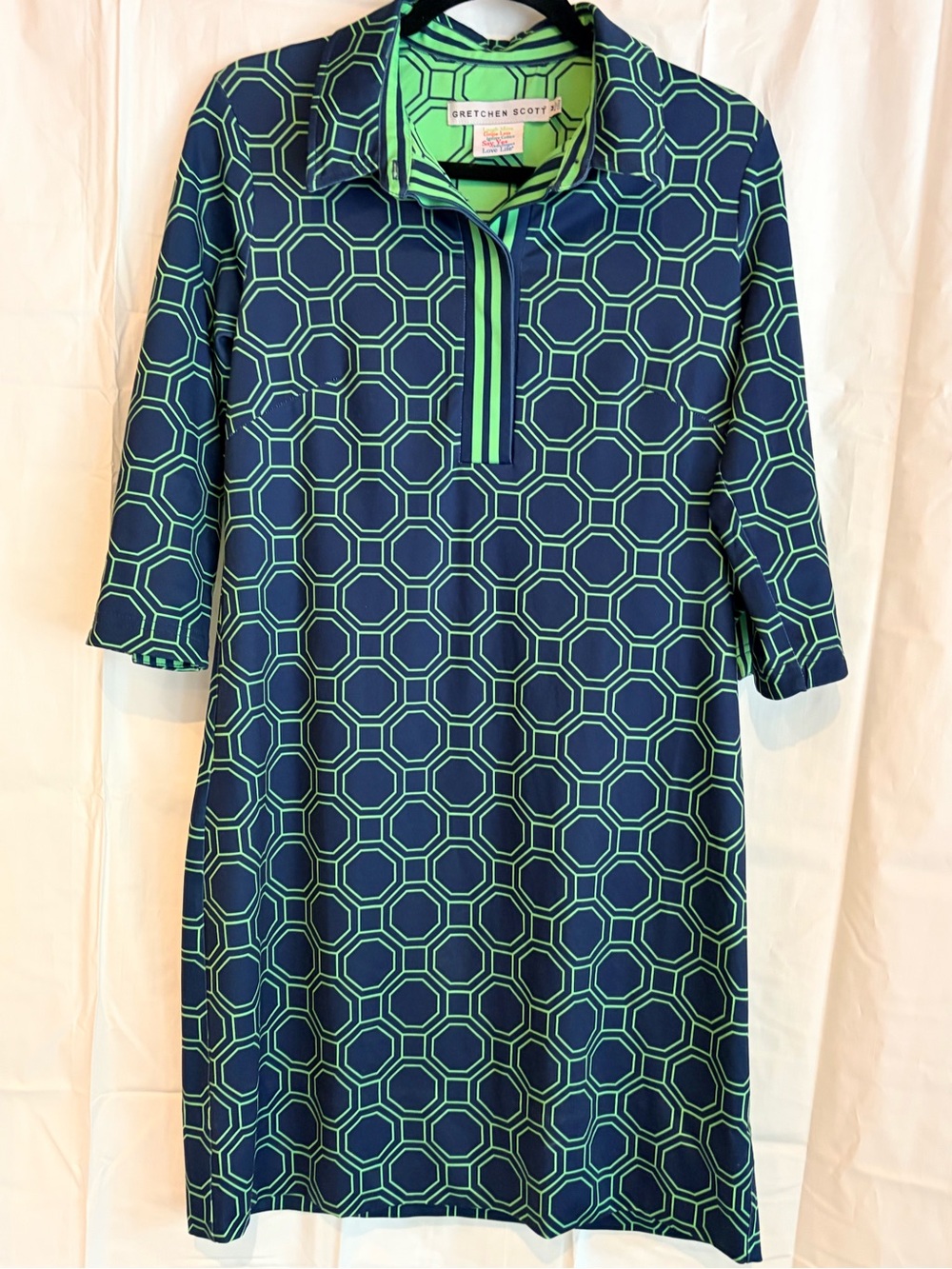 Gretchen Scott Designs Navy and Green Geometric Midi Dress